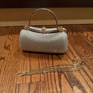 Party Clutch Silver, top handles/Long Chain Strap